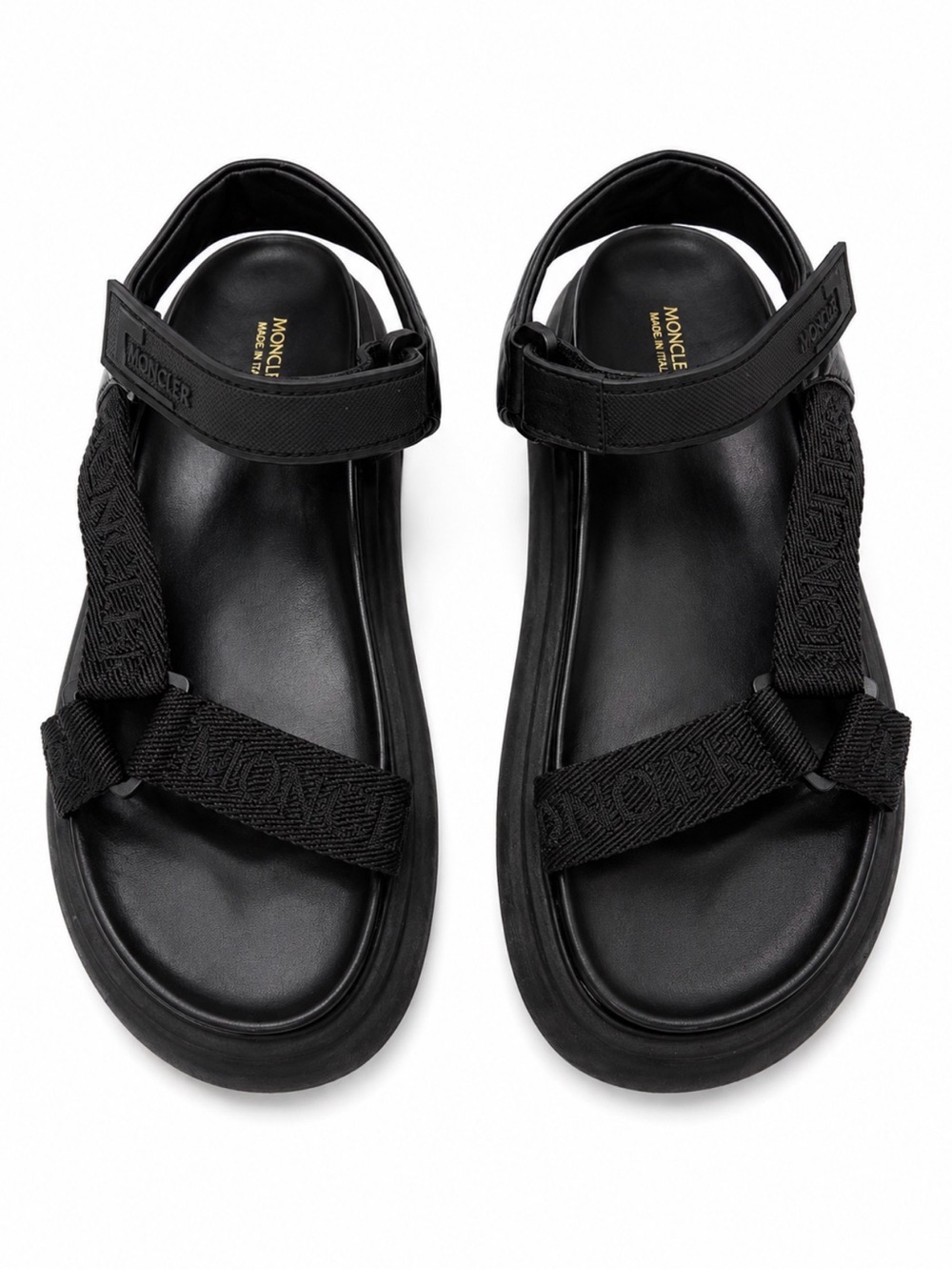 Moncler Black Leather Platform Sandals with Logo Straps size 39